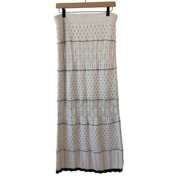 Olive + Oak Sweater Dress Set Large Cream Black Crochet Boho Maxi Skirt Beach - Picture 5 of 12